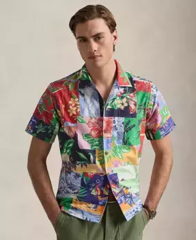 Мужская классическая оксфордская рубашка с принтом в стиле пэчворк Polo Ralph Lauren, мультиколор
