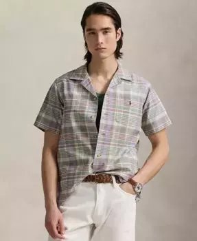 Мужская классическая оксфордская рубашка в клетку Camp Polo Ralph Lauren, зеленый