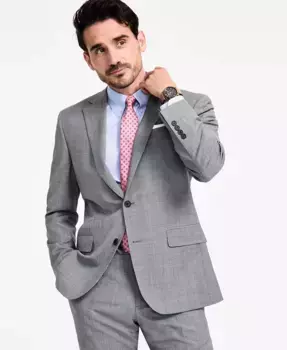 Мужская классическая пиджак-двойка из шерстяной ткани с добавлением эластана в клетку Windowpane Brooks Brothers, серый