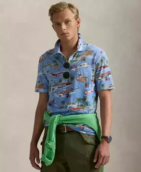 Мужская классическая поло Bear из льна и хлопка Polo Ralph Lauren, мультиколор