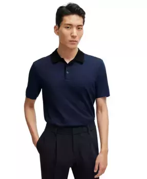 Мужская классическая поло из хлопка и шелка Hugo Boss, синий