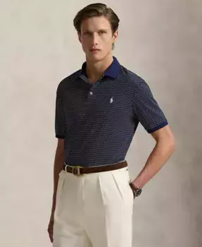 Мужская классическая поло из мягкого хлопка с принтом Polo Ralph Lauren, синий