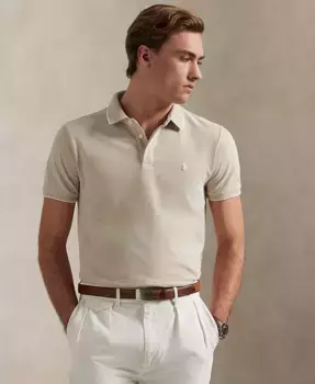 Мужская классическая поло Oxford Mesh с эластичной посадкой Polo Ralph Lauren, коричневый/бежевый