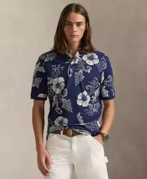 Мужская классическая поло с гибискусом из сетчатой ткани Polo Ralph Lauren, черный