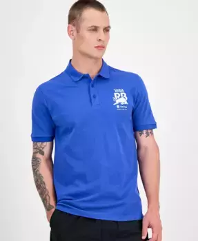 Мужская классическая поло с коротким рукавом свободного кроя и спонсорскими логотипами Core Fanwear Hugo Boss, синий