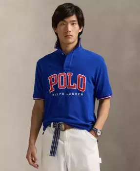 Мужская классическая поло с логотипом из сетчатой ткани Polo Ralph Lauren, синий