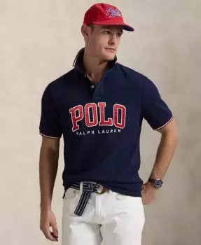 Мужская классическая поло с логотипом из сетчатой ткани Polo Ralph Lauren, синий