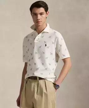 Мужская классическая поло с принтом собаки из сетчатой ткани Polo Ralph Lauren, белый