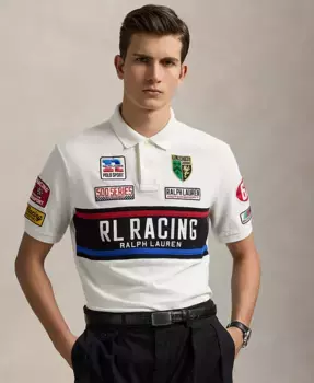 Мужская классическая поло с сетчатыми вставками и принтом Polo Ralph Lauren, белый