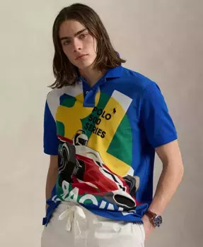 Мужская классическая поло с сетчатыми вставками и принтом Polo Ralph Lauren, мультиколор