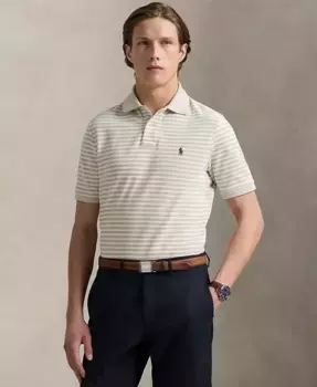 Мужская классическая полосатая поло из сетчатой ткани Polo Ralph Lauren, коричневый/бежевый