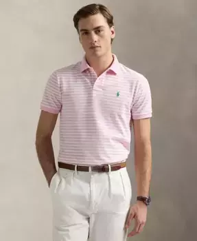 Мужская классическая полосатая поло из сетчатой ткани Polo Ralph Lauren, розовый