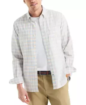 Мужская классическая растягивающаяся рубашка на пуговицах в клетку Nautica, белый