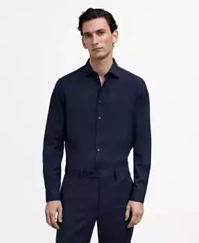 Мужская классическая рубашка из хлопкового поплина Slim-Fit MANGO, синий