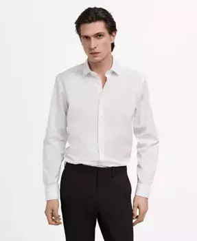 Мужская классическая рубашка из хлопкового поплина Slim-Fit MANGO, белый