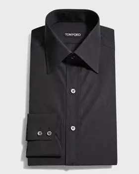 Мужская классическая рубашка из однотонного хлопка TOM FORD, цвет Black Solid