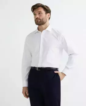 Мужская классическая рубашка из однотонного поплина без железа с одинарной манжетой Emidio Tucci, белый