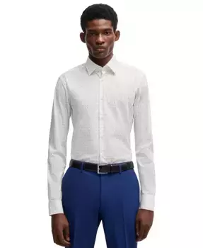 Мужская классическая рубашка из стрейч-хлопка Regular-fit Hugo Boss, синий