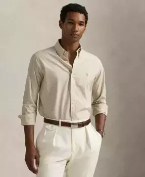 Мужская классическая рубашка из стрейч-поплина в клетку Polo Ralph Lauren, коричневый/бежевый