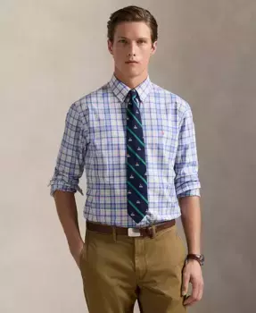 Мужская классическая рубашка из стрейч-поплина в клетку Polo Ralph Lauren, коричневый/бежевый