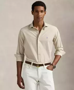 Мужская классическая рубашка из стрейч-поплина в клетку Polo Ralph Lauren, коричневый/бежевый