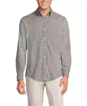 Мужская классическая рубашка из твила, не требующая глажки Lands' End, коричневый/бежевый