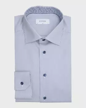 Мужская классическая рубашка из твила в микрополоску Eton, цвет Blue