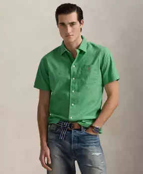 Мужская классическая рубашка-кемпер из льна и хлопка Polo Ralph Lauren, синий