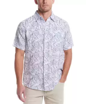 Мужская классическая рубашка на пуговицах с листовым принтом из 100% льна Weatherproof Vintage, синий