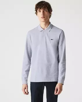 Мужская классическая рубашка-поло из пике с длинными рукавами Lacoste, светло-серый