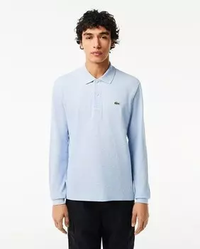 Мужская классическая рубашка-поло из пике с длинными рукавами Lacoste, светло-синий