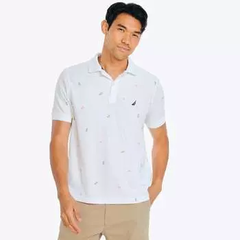 Мужская классическая рубашка-поло Nautica Printed Deck Polo, цвет bright white