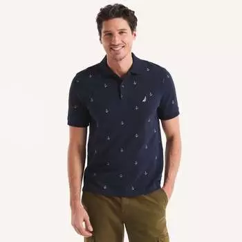 Мужская классическая рубашка-поло Nautica Printed Deck Polo, цвет navy seas