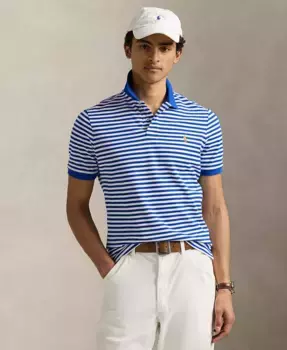 Мужская классическая рубашка-поло в полоску из сетки Polo Ralph Lauren, синий