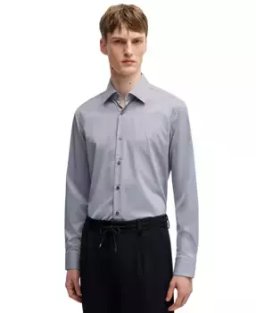 Мужская классическая рубашка Regular Fit из эластичной ткани с жесткой посадкой Hugo Boss, синий