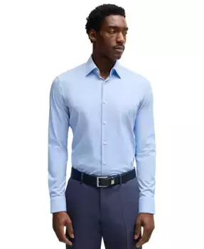 Мужская классическая рубашка Regular Fit из эластичной ткани с жесткой посадкой Hugo Boss, синий
