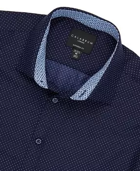 Мужская классическая рубашка Regular Fit с принтом в горошек, не мнется Calabrum, синий