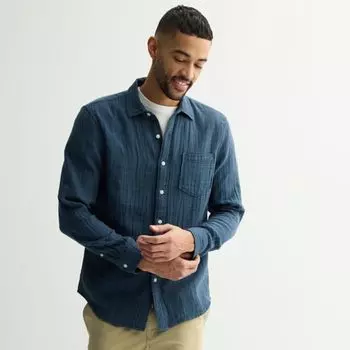 Мужская классическая рубашка с длинным рукавом и идеальной длиной, двойное плетение Sonoma Goods For Life, цвет cool creek