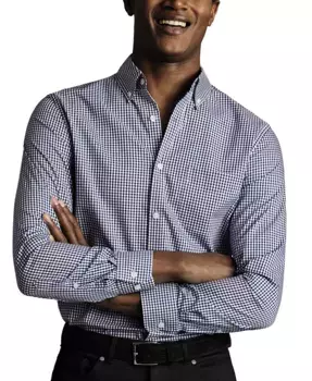 Мужская классическая рубашка с длинным рукавом Slim Fit, устойчивая к образованию складок Charles Tyrwhitt, синий