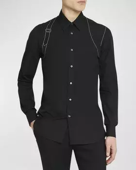 Мужская классическая рубашка с контрастной строчкой Alexander McQueen, цвет Black