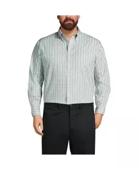 Мужская классическая рубашка с несминаемой ткани Supima Pinpoint, воротник на пуговицах, размеры Big and Tall, Traditional Fit Lands' End, серый