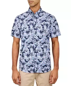 Мужская классическая рубашка с принтом листьев, не требующая глажки, с эластичной тканью и функциональными свойствами Society of Threads, белый