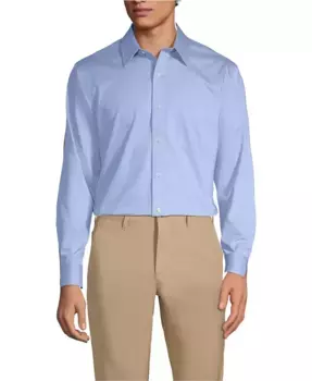 Мужская классическая рубашка с прямым воротником из ткани Supima, не требующая глажки Lands' End, синий