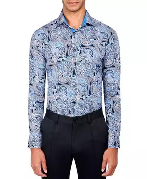 Мужская классическая рубашка slim-fit paisley performance Society of Threads, синий