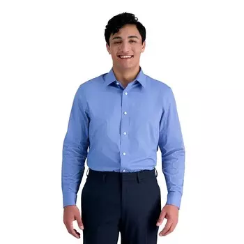 Мужская классическая рубашка узкого кроя Haggar Premium Comfort, устойчивая к морщинам, цвет Mini Blue Dobby