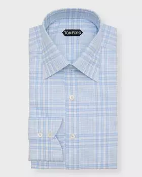Мужская классическая рубашка узкого кроя в клетку макси TOM FORD, цвет Sky