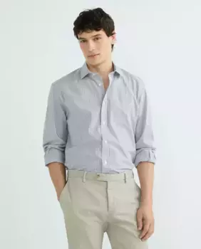 Мужская классическая рубашка в двухцветную клетку из хлопкового твила Faonnable, синий