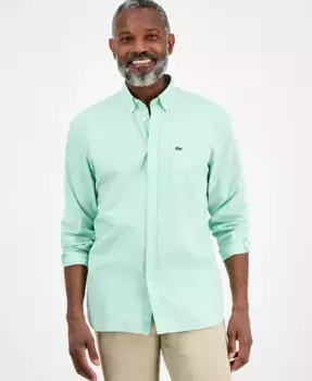 Мужская классическая рубашка в клетку Gingham на пуговицах Lacoste, зеленый