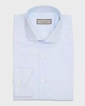 Мужская классическая рубашка в мелкую клетку Canali, цвет Lt Blue