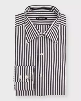 Мужская классическая рубашка в полоску приталенного кроя TOM FORD, цвет White Bl